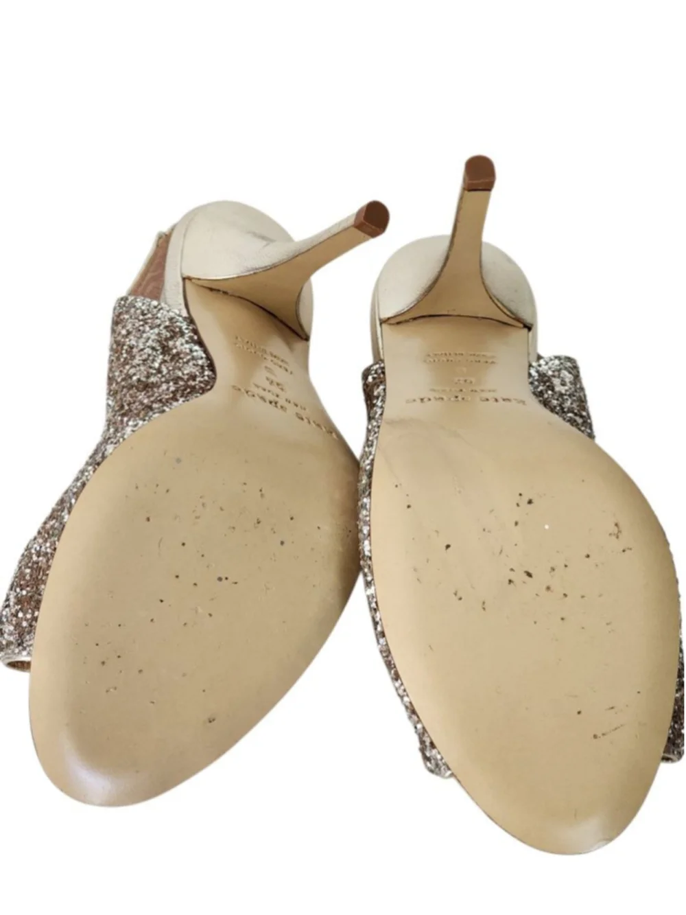 KATE SPADE Charm‎ Gold Glitter Bow Peep Toe Slingback Sandals Wedding Size 6.5